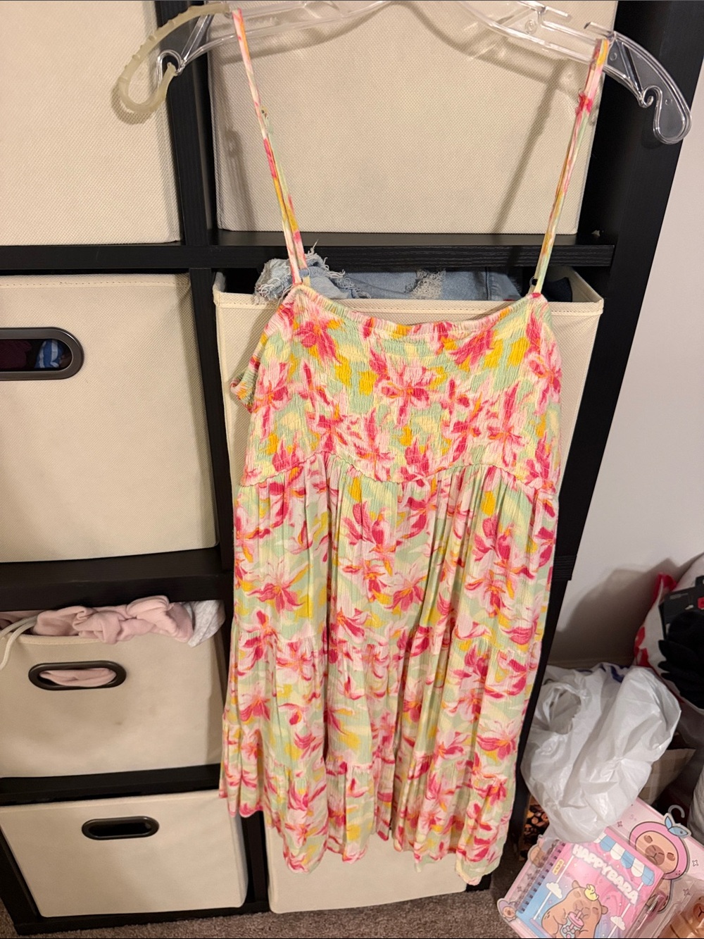 No boundaries Floral Smocked mini Sundress - Pink & Yellow